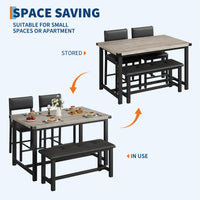 Set da pranzo Garvee per 4 persone con tavolo, seduta imbottite e panca, legno MDF, robusto, salvaspazio, facile da pulire, piccoli appartamenti