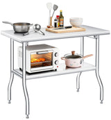 Tavolo Pieghevole Garvee in Acciaio Inox 122x76 cm Capacità 281 kg, Resistente e Portatile, Ripiano Inferiore, Perfetto per Cucina e Campeggio - W/ Undershelf