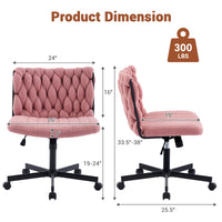 Sedia da ufficio Garvee Criss Cross con rotelle, seduta ampia, senza braccioli, girevole, struttura in metallo, rosa per ufficio domestico e toeletta, 26 pollici, comoda