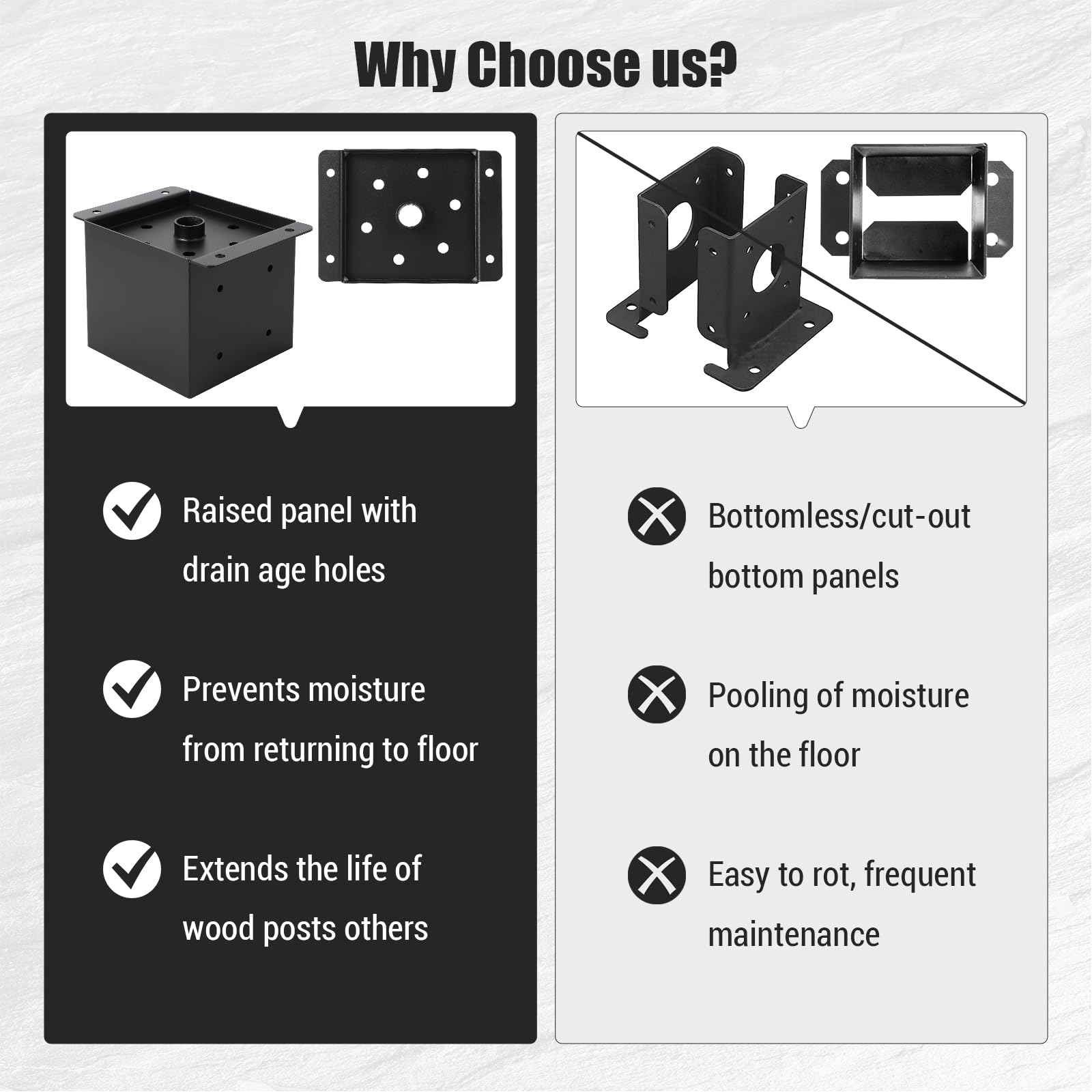 Staffa per terrazza Garvee 6x6 con base per palo e rivestimento a polvere, acciaio, base per interni, resistente alle intemperie per recinzioni, pergolati, terrazze, kit di montaggio da 8 pezzi