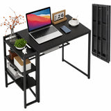 Garvee Scrivania Pieghevole 89 cm con Ripiano, Salvaspazio, Struttura in Ferro, Piano in Truciolato P2, Stabile e Portatile per Ufficio e Casa, Nero - Nero