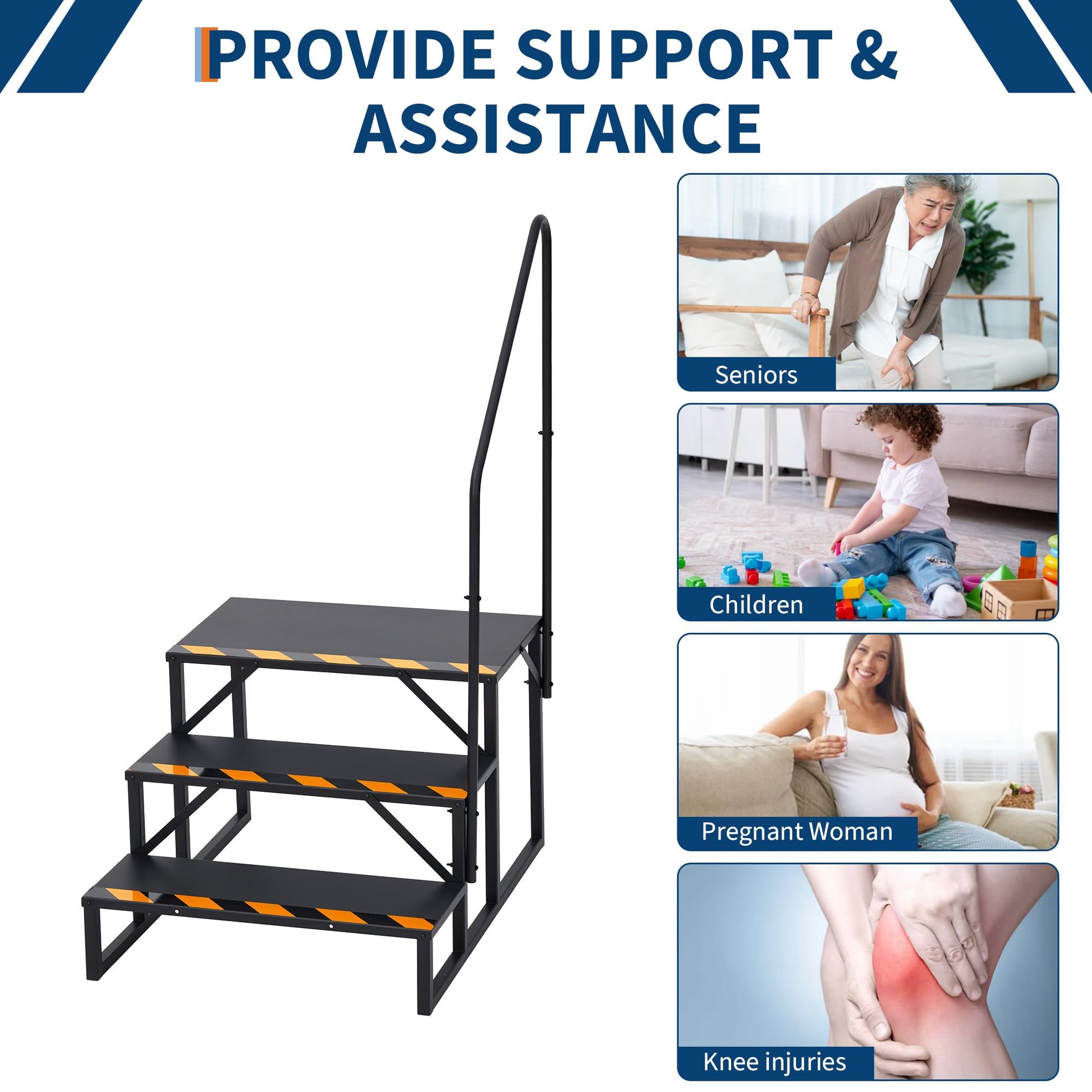 Scale Garvee RV a 3 gradini con corrimano – Gradini pieghevoli in alluminio, antiscivolo per camper, piscina e vasca idromassaggio, nero