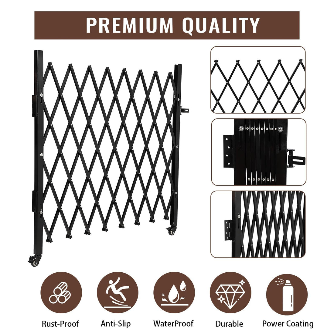 Garvee Barrier - Recinzione mobile per cani da cantiere, campeggio, 1,9 m, estensibile, recinzione anti-salto, acciaio nero