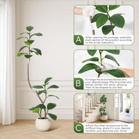 Albero di gomma artificiale Garvee da 5 piedi con vaso in resina bianca, resistente ai raggi UV, adatto a soggetti allergici, decorazione per interni e ufficio, marrone-bianco, realistico