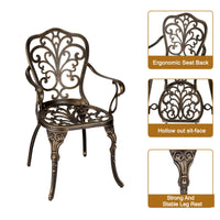 Set da esterno Garvee da 3 pezzi in alluminio pressofuso con foro per ombrellone per giardino, balcone, terrazza, finitura in ottone retrò, robusto ed elegante