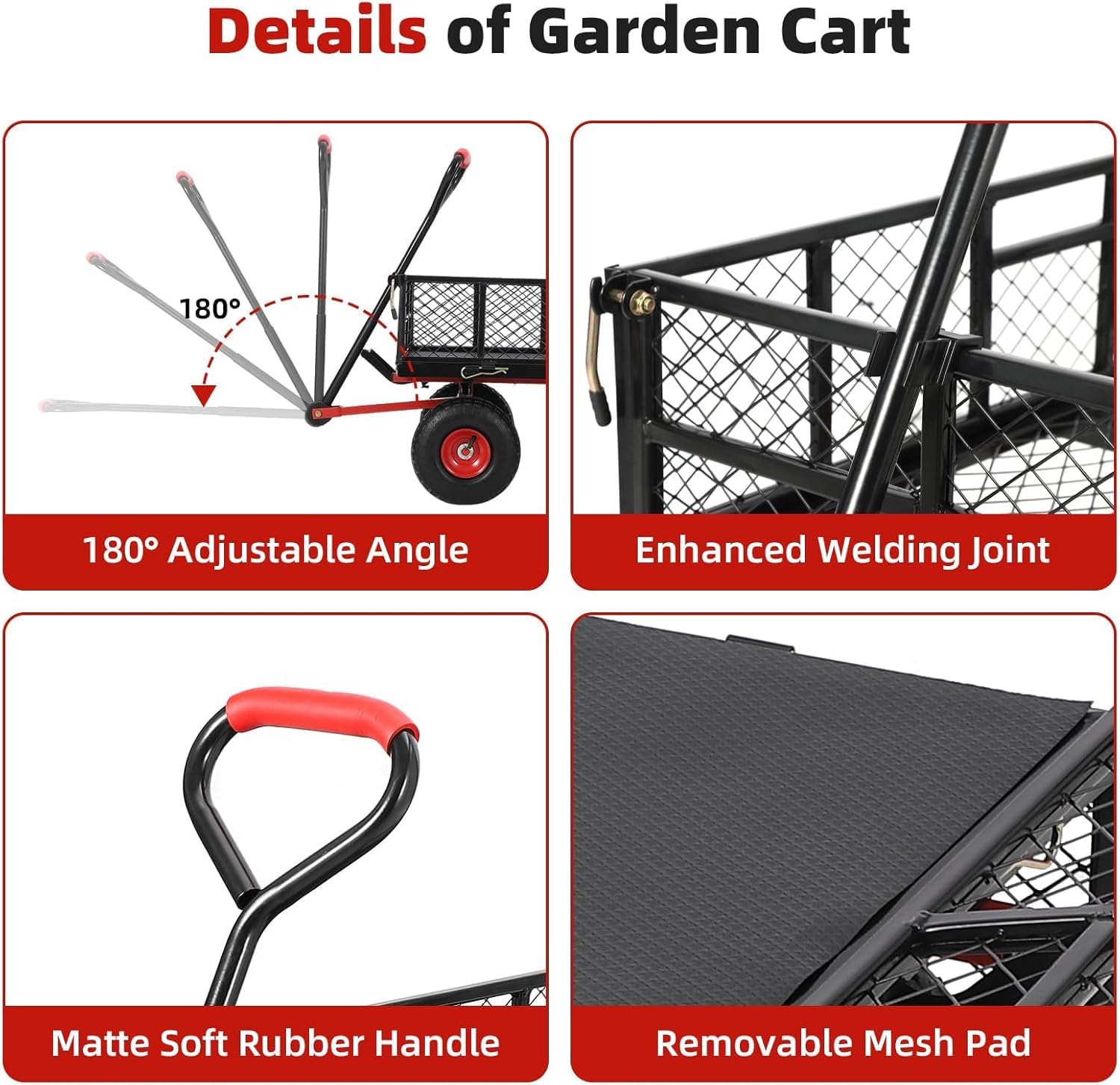 Carrello da Giardino Garvee 398 kg con Pneumatici 25.4 cm Tutti Terreni - Robusto Acciaio 88.9x50.8 cm, 4 Lati Staccabili, Giardino e Cortile