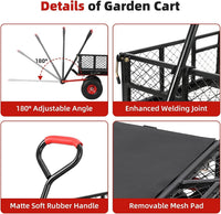 Carrello da Giardino Garvee 398 kg con Pneumatici 25.4 cm Tutti Terreni - Robusto Acciaio 88.9x50.8 cm, 4 Lati Staccabili, Giardino e Cortile