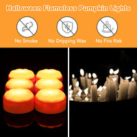 Luci di zucca di Halloween Garvee, set da 6, LED tremolanti, a batteria con telecomando, per giardino e casa, arancione