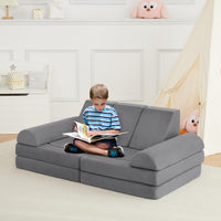 Divano modulare per bambini Garvee 10 pezzi, divano trasformabile in schiuma, microsuede di lusso, grigio scuro, gioco creativo nella cameretta dei bambini