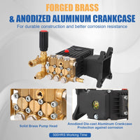 Pompa Acqua Alta Pressione Garvee 4000 PSI 4,4 GPM Triplex Plunger Ottone - Ideale per Pulitori Gas Festa del Papà