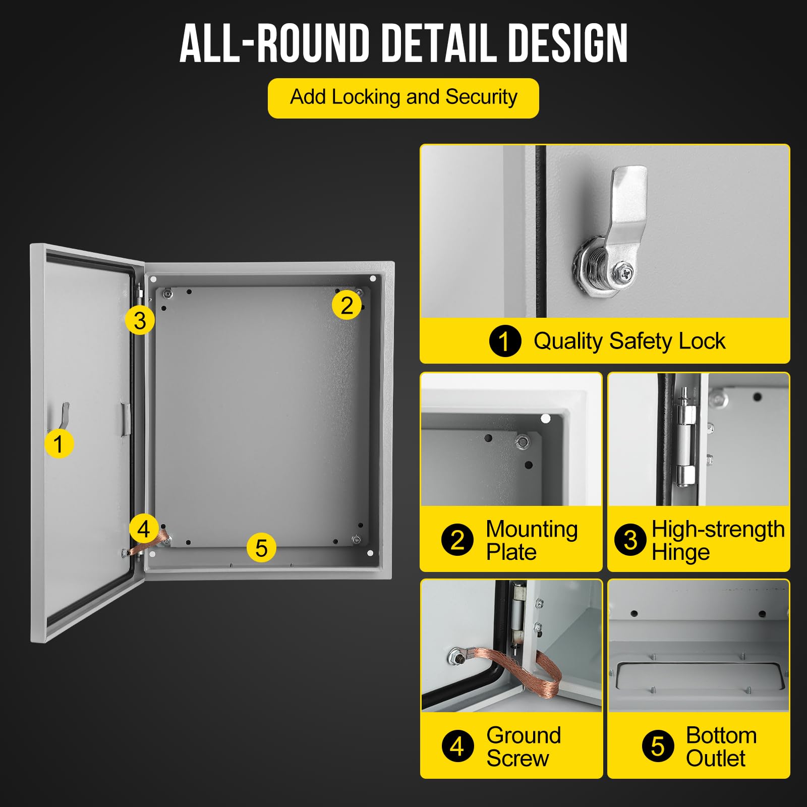 Scatola elettrica per esterni Garvee 16x12x6 in acciaio NEMA 4X IP66 impermeabile e antipolvere con serratura e piastra di montaggio per progetti elettrici