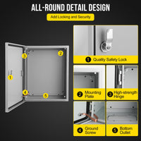 Scatola elettrica per esterni Garvee 16x12x6 in acciaio NEMA 4X IP66 impermeabile e antipolvere con serratura e piastra di montaggio per progetti elettrici