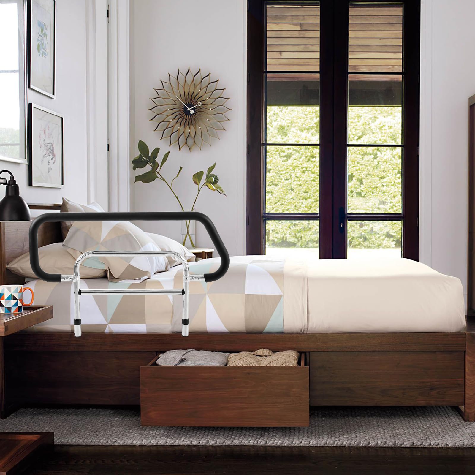 Garvee Bed Assist per anziani con sponda di sicurezza in acciaio al carbonio, 74,5 x 56 x 49,5 cm, nero