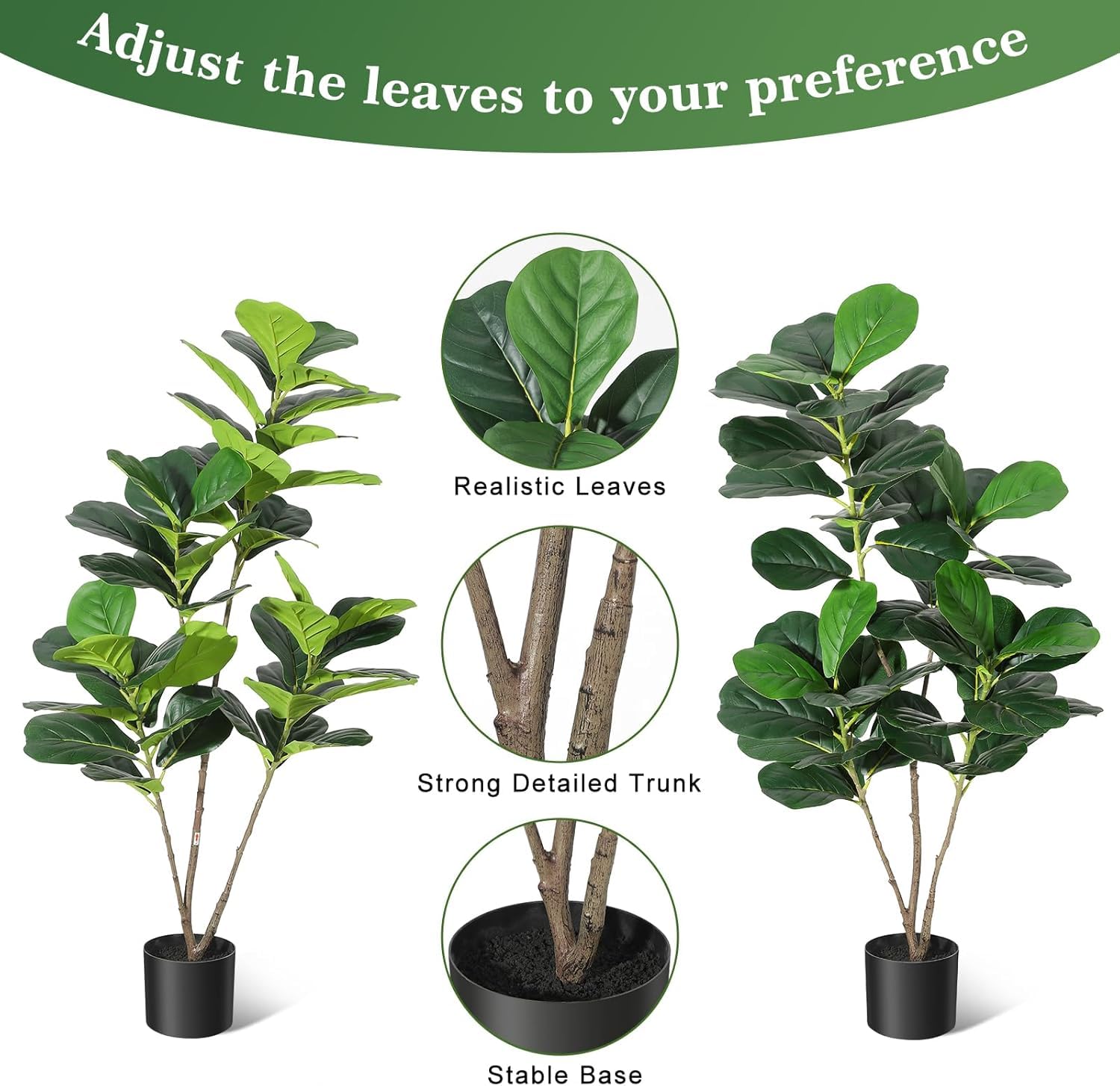 Albero di fico artificiale Garvee da 4 piedi con vaso in PP nero per la decorazione di casa e ufficio, design realistico, facile da pulire, resistente alle intemperie, materiale in seta