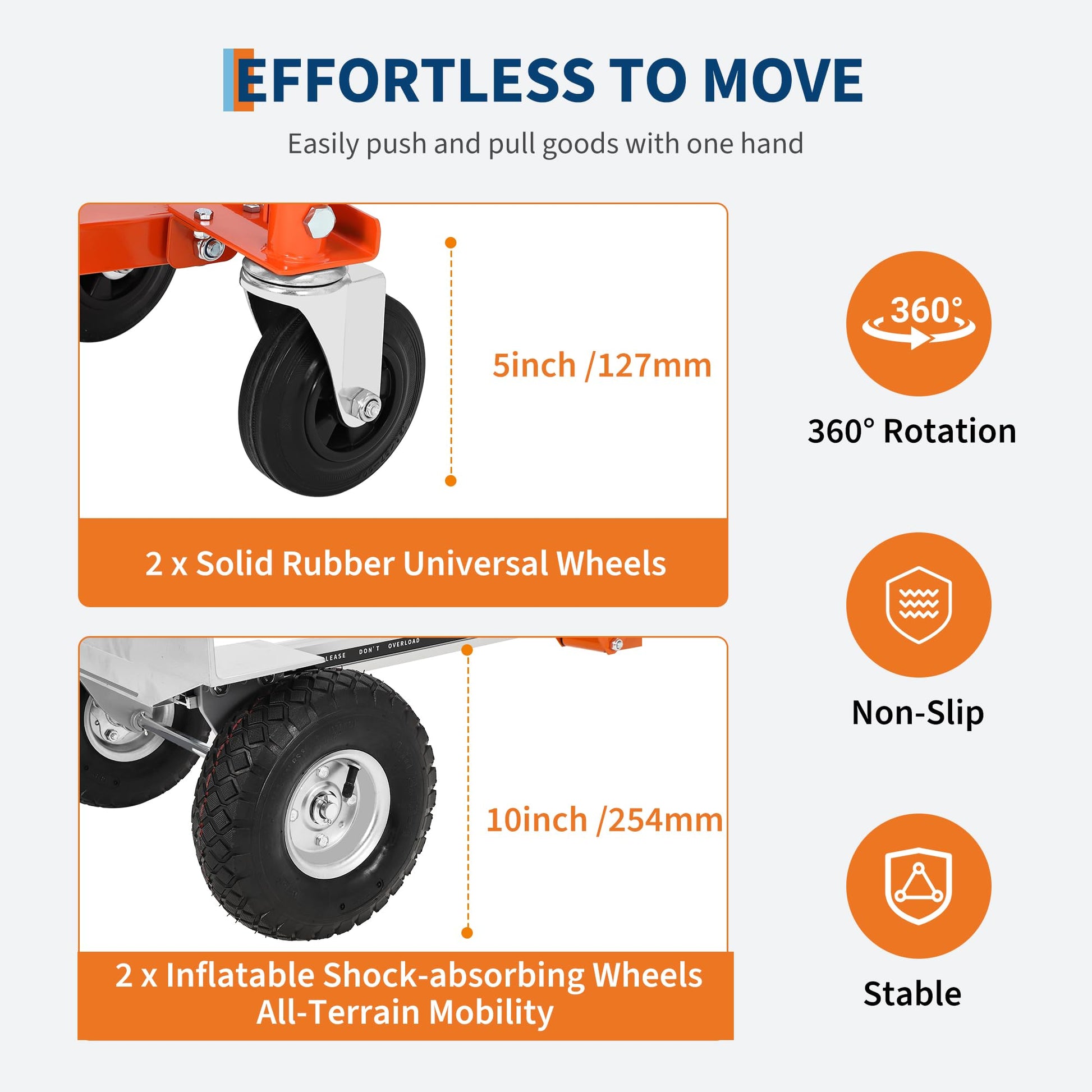 Carrello pieghevole Garvee 3 in 1, in alluminio, ruote da 10 pollici, per la casa e lo stoccaggio