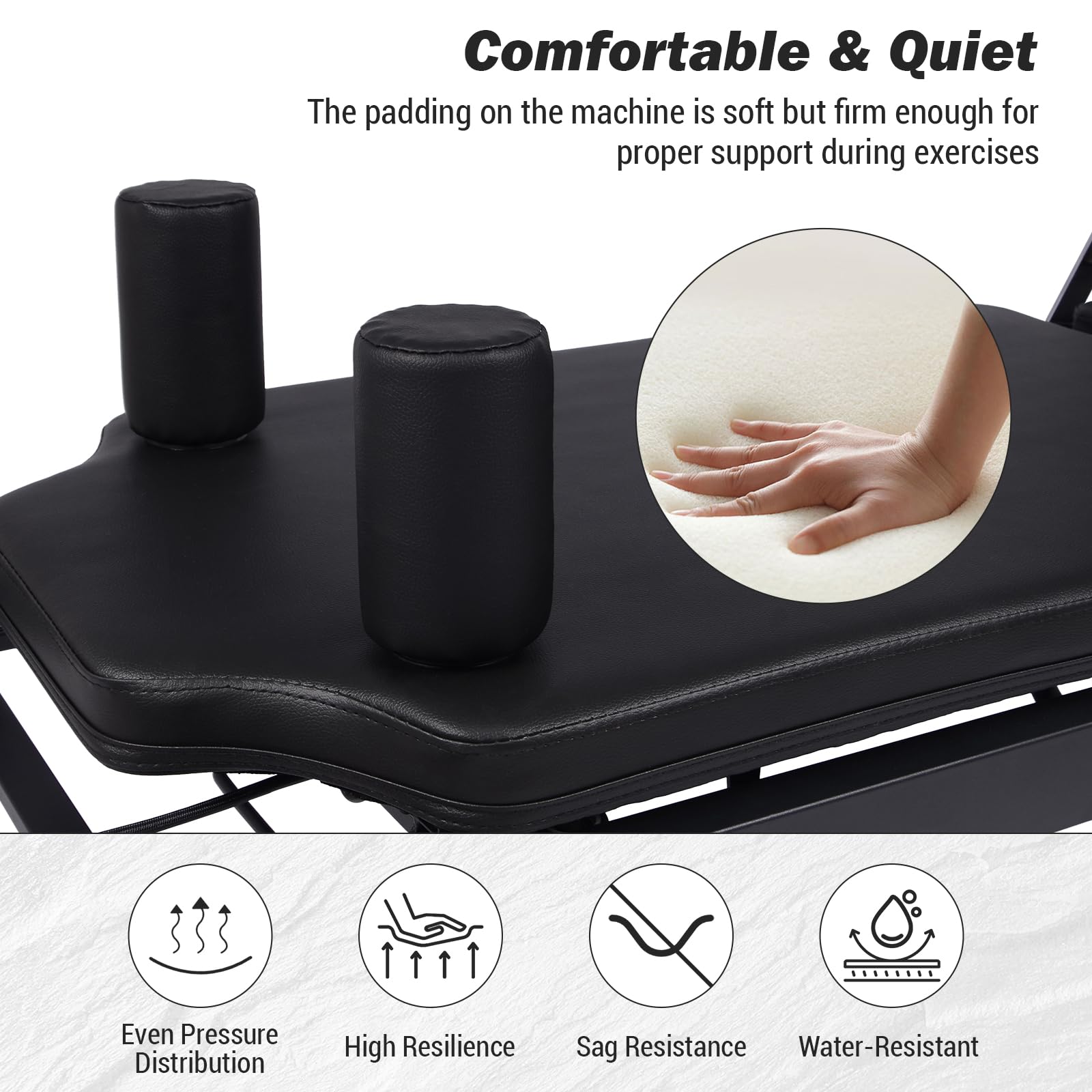 Garvee Pilates Reformer pieghevole con trampolino, 2 fasce di resistenza, struttura in metallo, regolabile, salvaspazio, allenamento a casa