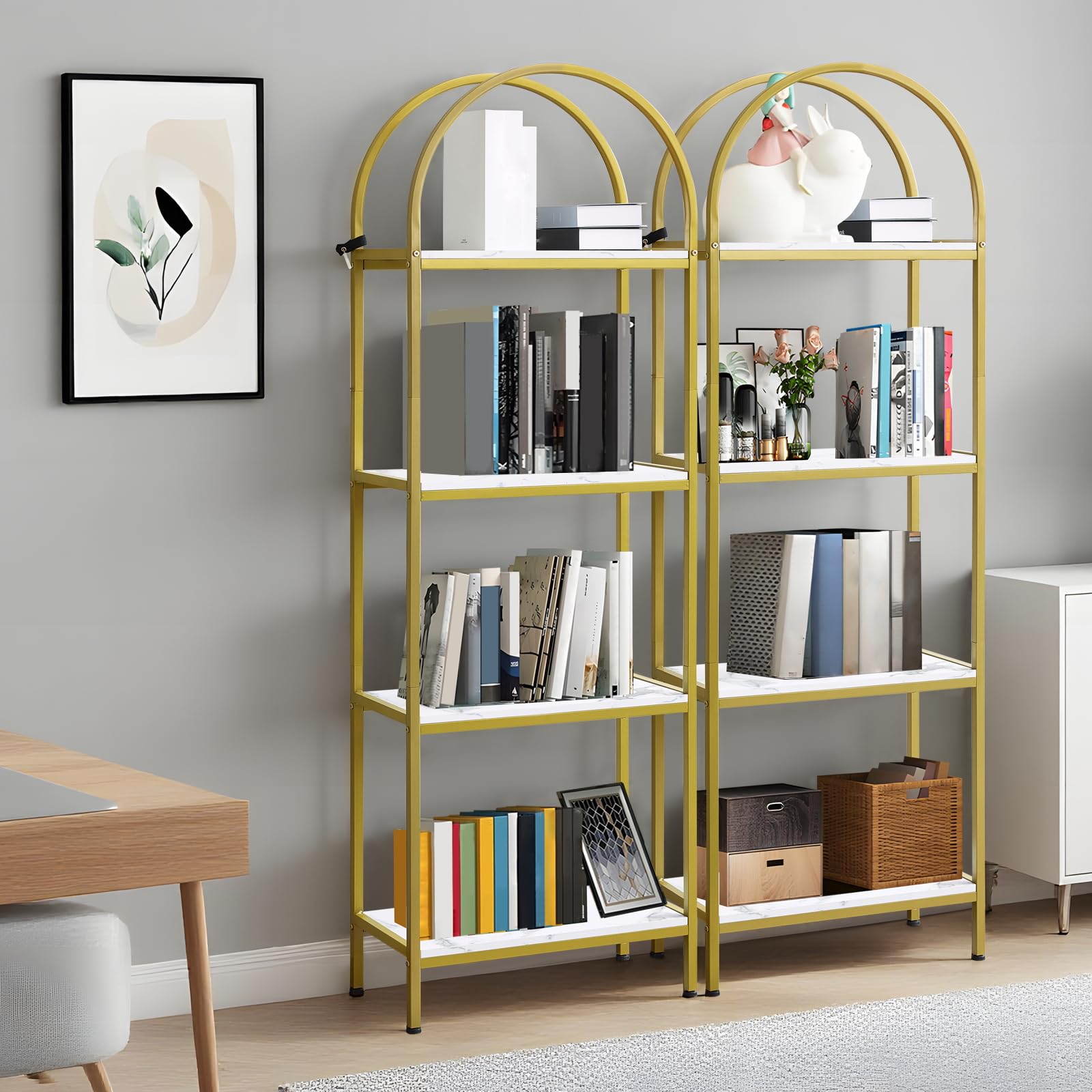 Libreria Garvee a 4 ripiani con arco, struttura in metallo, robusta per soggiorno e ufficio, 72x24x12 pollici, design moderno