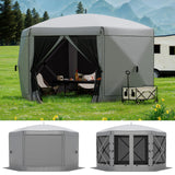 Gazebo Garvee Pop Up 12FT 6 Lati con Zanzariera e Teli Antivento, Telaio in Acciaio, Campeggio e Feste Estive, 5.8FT Lati, Grigio - Grigio