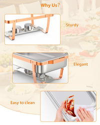Garvee Chafing Dish Buffet Set da 8 litri in acciaio inossidabile oro rosa per catering e feste, confezione da 4