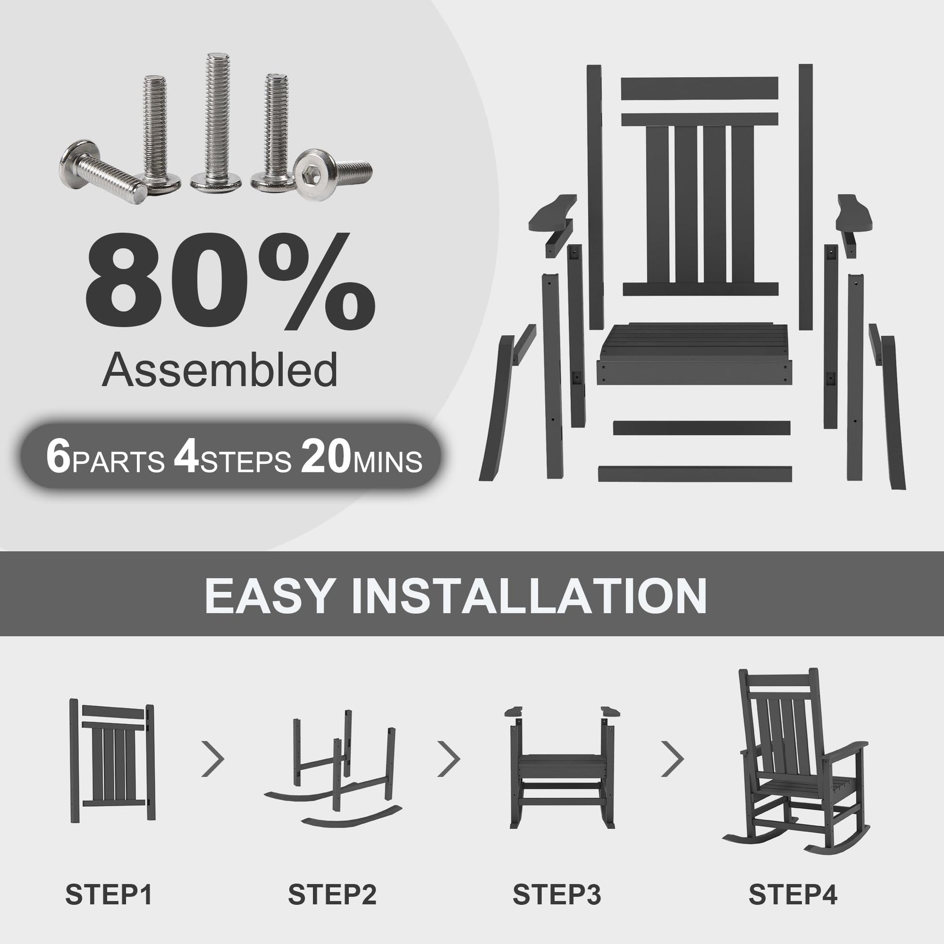 Sedie a dondolo Garvee HDPE resistente alle intemperie con scala alta, extra large, robusto, 35''P x 25,4''L x 41,9''A, bianco per patio e giardino