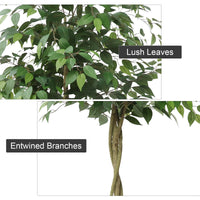 Albero di ficus artificiale Garvee da 7 piedi con tronco e foglie realistici, base in cemento, per uso interno ed esterno, verde