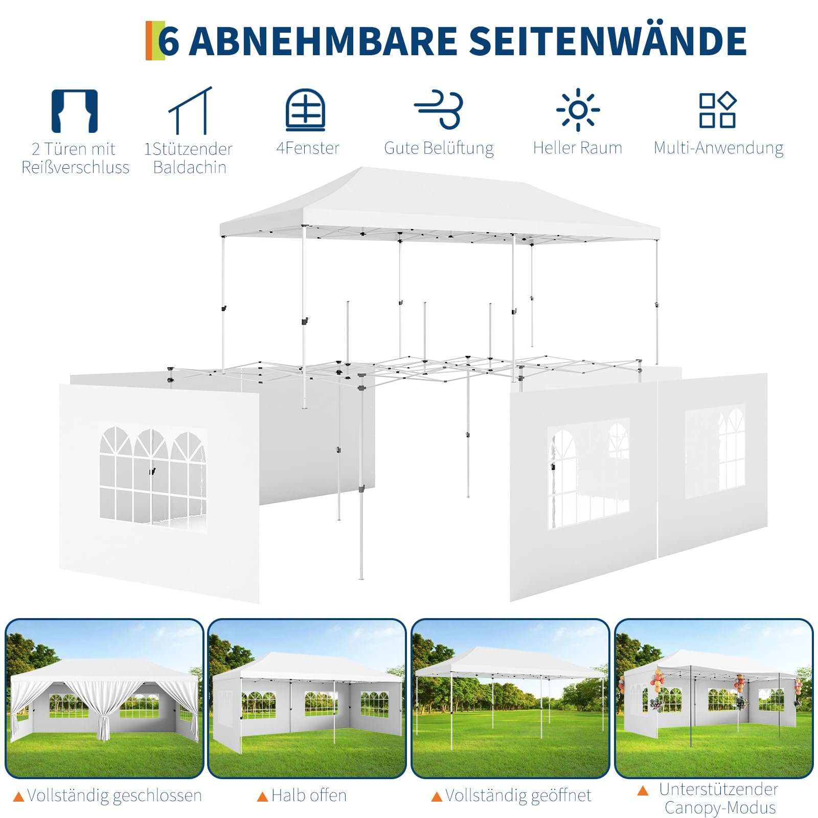 Gazebo 3x6M pop-up Garvee Heavy Duty tenda a baldacchino con 6 pannelli laterali rimovibili per feste commerciali, altezza regolabile, finestre trasparenti, nero