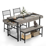Garvee Set Tavolo Da Pranzo Per 4 Persone Con 2 Sedie E Panca, Salvaspazio, Legno E Metallo, Stile Rustico, Cucina E Sala Da Pranzo, 46.5x27.5x30.7 Pollici, Marrone - Grey