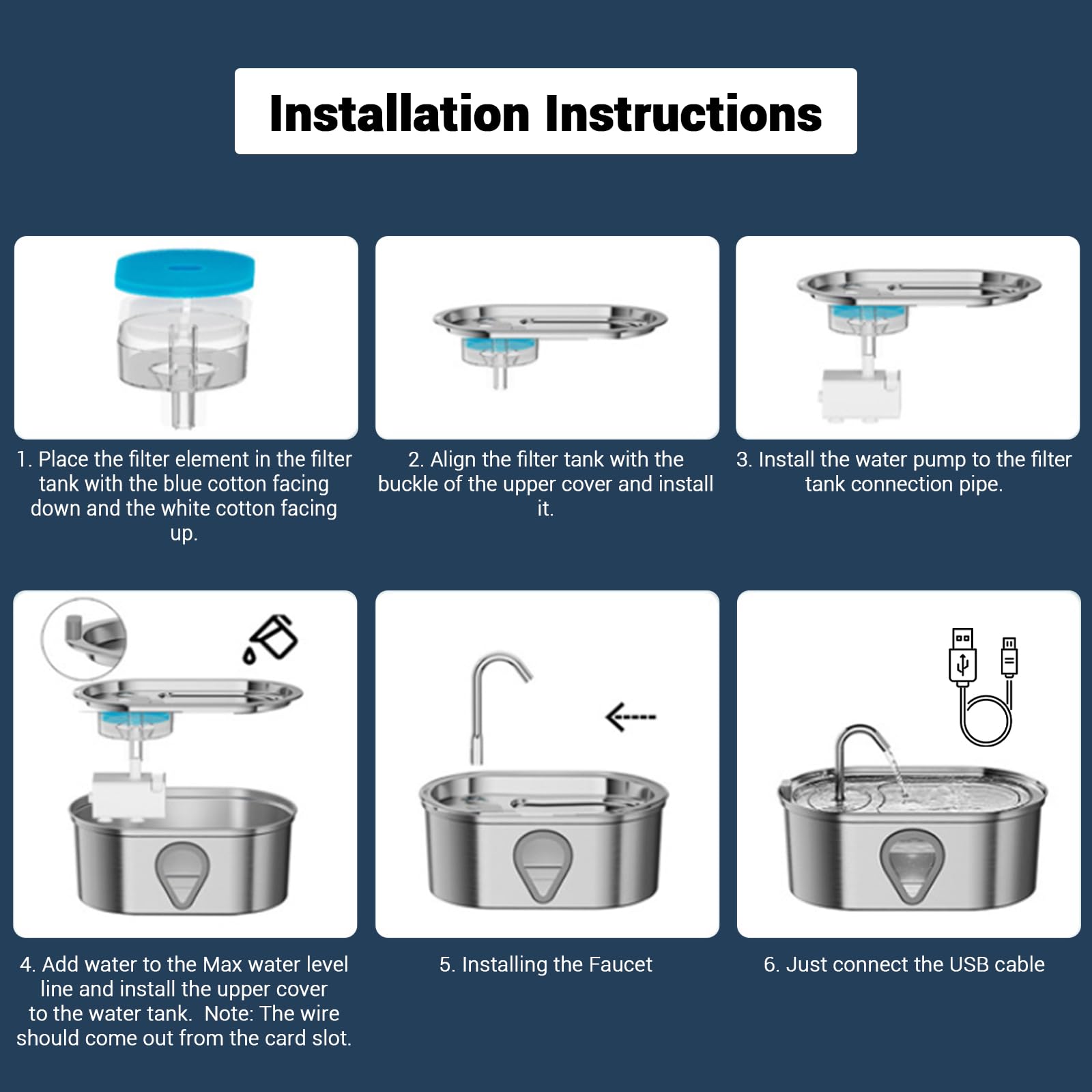 Fontanella per gatti Garvee da 3,5 l in acciaio inox con filtro silenzioso e finestra di visualizzazione per gatti e cani