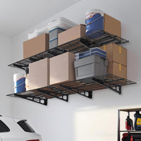 Scaffali da parete per garage in acciaio per impieghi gravosi Garvee 6x2 piedi, capacità di carico di 400 libbre, antiscivolo, modulari, con ganci, neri, set di 2, officina e garage