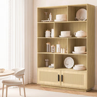Libreria Garvee a 5 ripiani con ante in rattan, robusto legno MDF, soggiorno e ufficio, 31,5"L x 63"A, stile boho