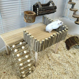 Garvee Piattaforma da Arrampicata per Uccelli e Piccoli Animali in Legno Naturale Doppio Piano con Scala Robusta Versatile per Gabbie e Giochi - Orizzontale Rund
