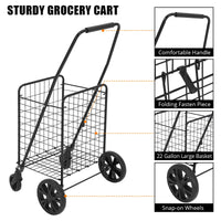 Carrello della spesa pieghevole Garvee, capacità 110 libbre, ruote girevoli a 360°, cestino da 22 galloni, acciaio legato, leggero, per la spesa e i picnic, pieghevole, grigio