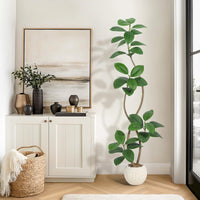 Albero di gomma artificiale Garvee da 6 piedi con fioriera in resina a sfera bianco sporco per soggiorno e ufficio, resistente ai raggi UV, foglie realistiche, durevole, beige