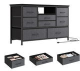 Cassettiera Garvee Cabinet con 8 cassetti, struttura in metallo, luce LED, 3 prese, 2 porte USB per camera da letto e soggiorno, 121 x 37 x 76 cm, grigio - Grigio