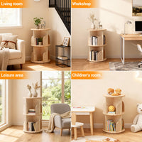 Libreria girevole a 360° Garvee, scaffale indipendente in legno massello per bambini e adulti, Ø39 cm, altezza 67 cm, legno naturale