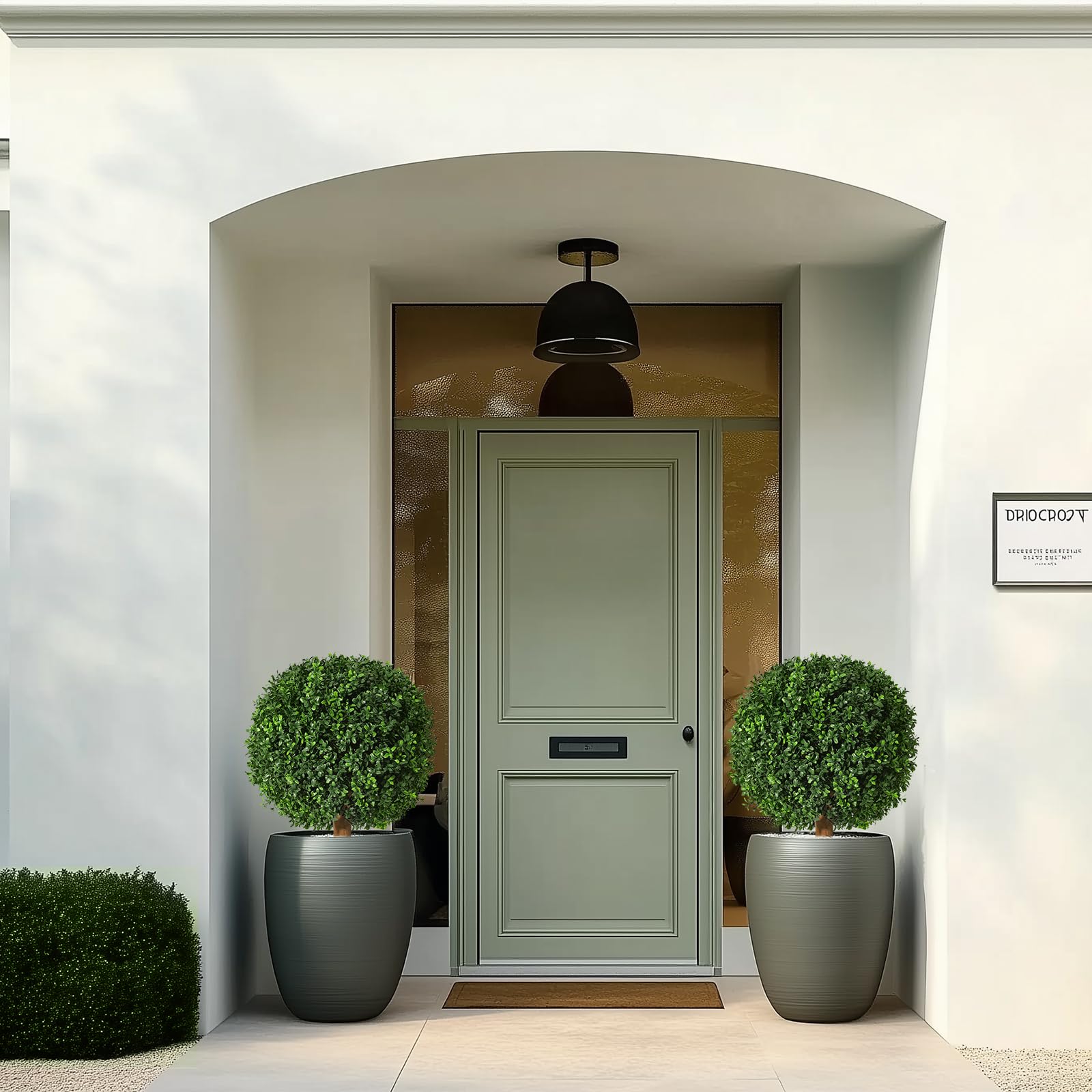 Garvee Set di alberi artificiali in bosso da 61 cm, resistenti ai raggi UV, realistici, in materiale PE, preassemblati con vaso in cemento, per ingresso e patio, verde