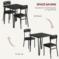 Set da pranzo Garvee per 2 persone con sedie imbottite, piano in MDF, struttura in metallo robusto, nero, salvaspazio per stanze piccole