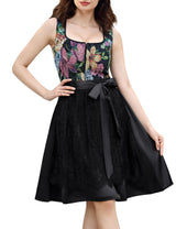 Garvee Midi Dirndl Elegante abito tradizionale bavarese per donna con grembiule in pizzo Marrone/Nero, taglie 34-48