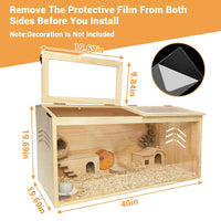 Gabbia per criceti in legno Garvee con finestra in acrilico per piccoli animali, grande 40"x20"x20" in legno di pino naturale