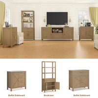 Credenza Garvee Buffet con contenitore, stile country moderno, 2 ante, ripiano regolabile, MDF P2, maniglie dorate, soggiorno, cucina, 87,9 cm di larghezza x 90 cm di altezza, color legno