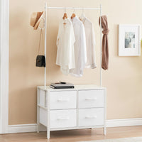 Appendiabiti Garvee con 4 cassetti, struttura in metallo e piano in legno, con camera da letto e corridoio, bianco, robusto e versatile
