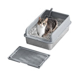 Lettiera per gatti Garvee in acciaio inox con coperchio, profonda 6'', grande capacità, antiruggine, con paletta setacciante e doppio tappetino per lettiera, bordo alto senza cuciture, facile da pulire, per uso domestico - 