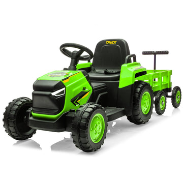 Trattore per bambini Garvee Kids Tractor 12V Twin Motor – Verde naturale con potente doppio motore, rimorchio ed effetti sonori per bambini dai 3 agli 8 anni, all'aperto o a casa.