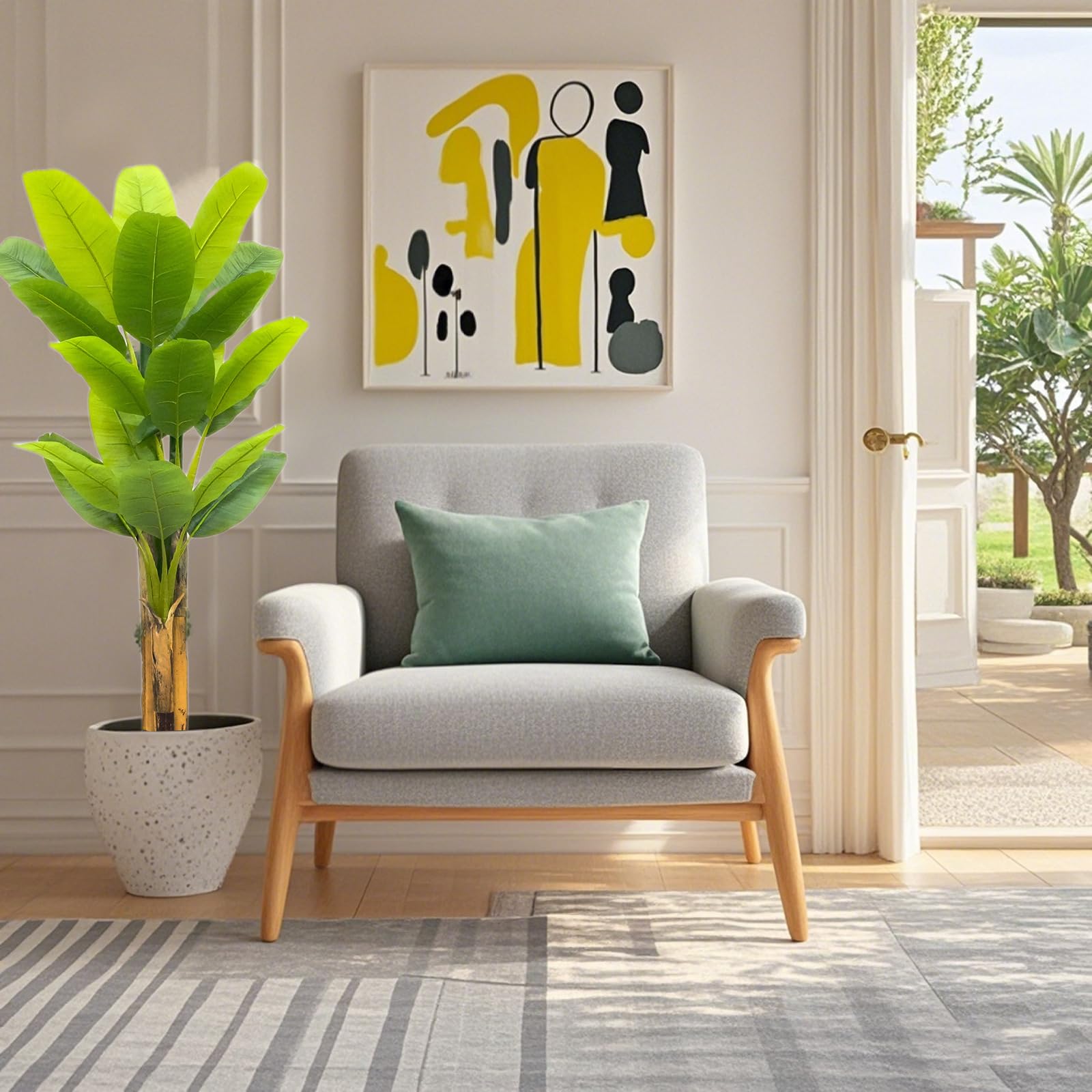Banano artificiale Garvee con foglie grandi, corteccia naturale, vaso stabile per soggiorno e ufficio, 1,9-2,1 metri, verde