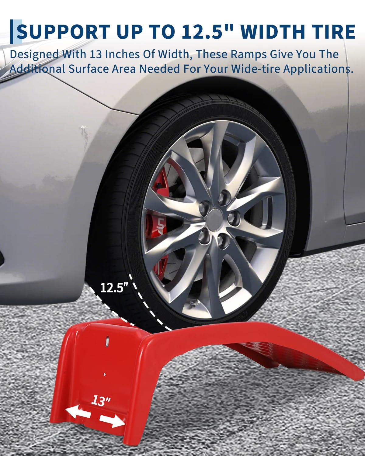 Set rampe per auto Garvee da 8000 libbre, 2 rampe in acciaio, altezza di sollevamento di 8 pollici, antiscivolo, robuste, rosse, 36"x13"x9", per officina e garage
