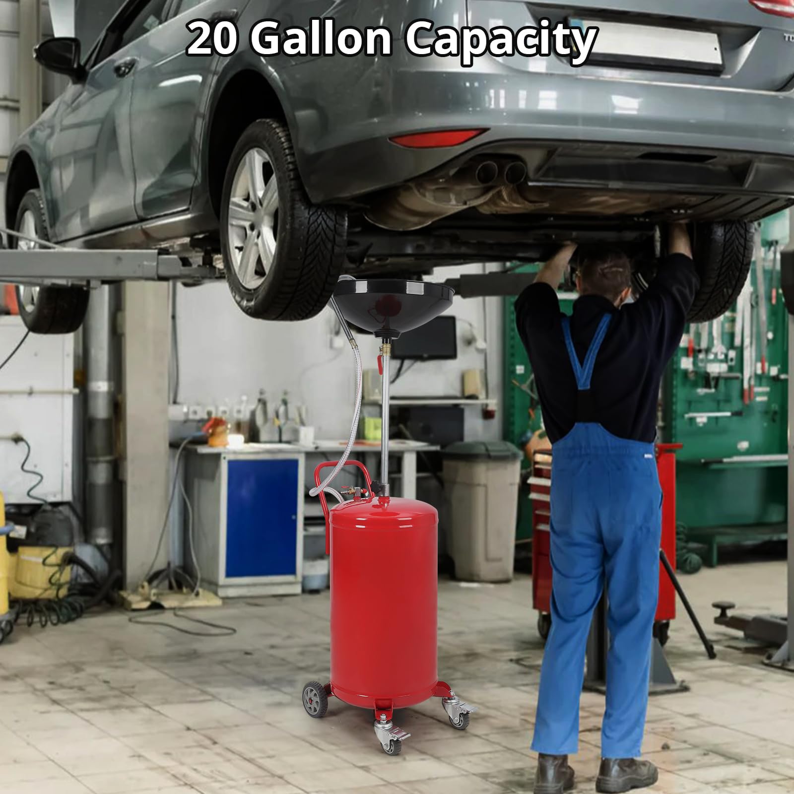 Garvee, vaschetta di raccolta dell'olio da 20 galloni con regolazione dell'altezza, pneumatica, robusta, con ruota per ufficio e garage