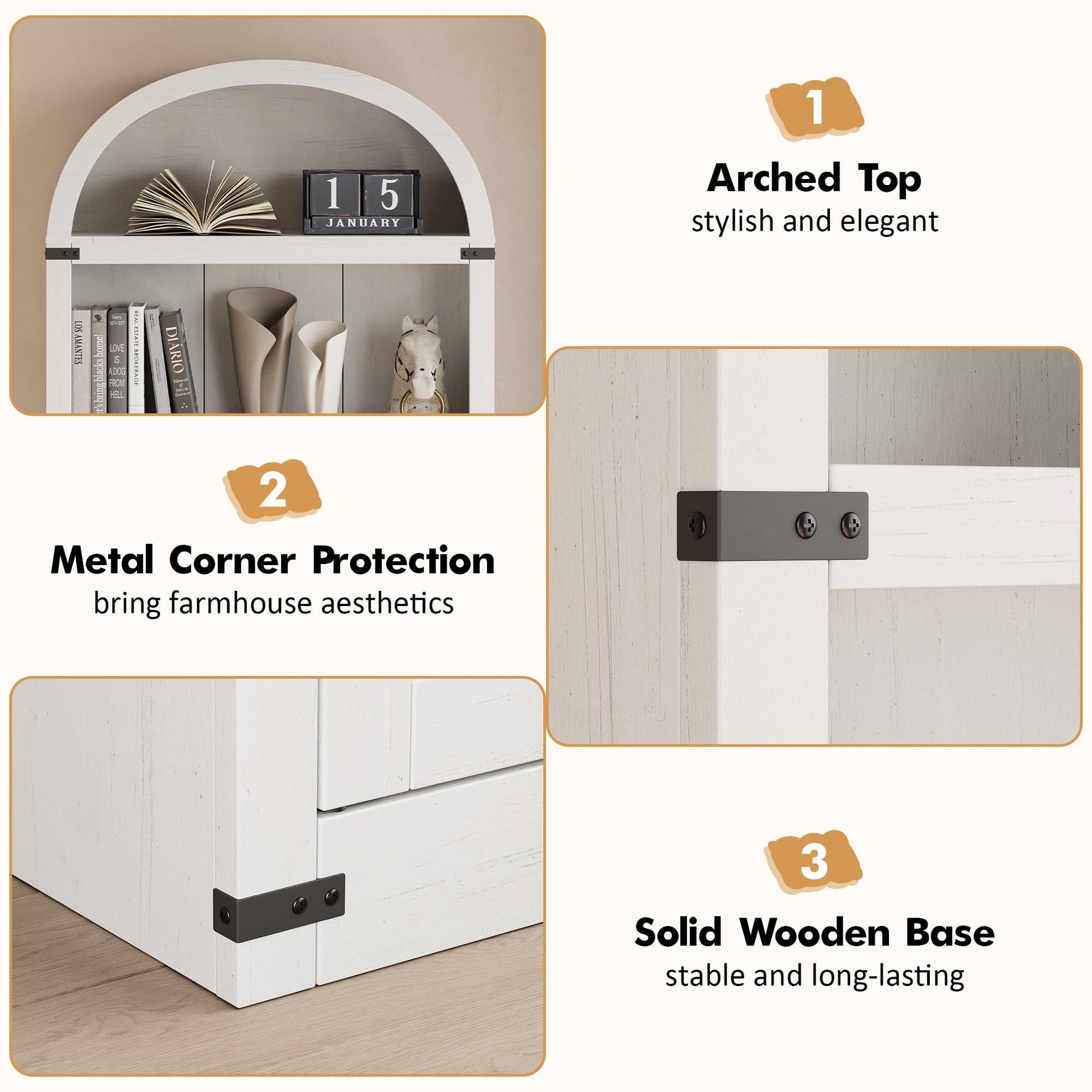 Libreria Garvee con ante, stile rustico, in legno MDF, protezioni angolari in metallo per soggiorno e studio, altezza 71,65", colori legno naturale