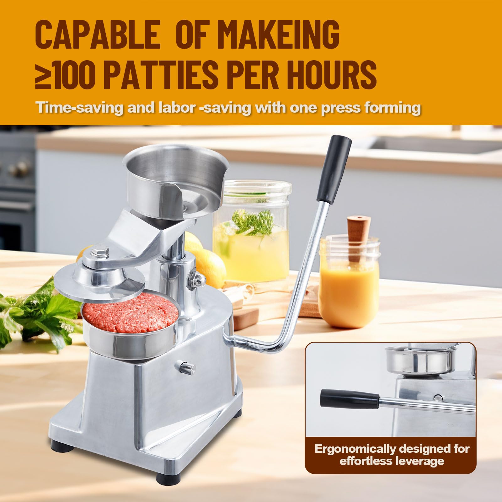 Garvee Burger Patty Maker, 6 pollici, in lega di alluminio, 500 fogli di carta per hamburger, per ristoranti e food truck