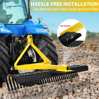Rastrello per Pietre da Giardino Garvee 5 Piedi con Attacco 3 Punti e Denti Acciaio Girevoli 360° - Ideale per Festa del Papà, Trattori e Orticoltura