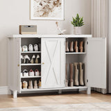 Scarpiera Garvee con ante, stile rustico, 4 ripiani, grande, bianca, MDF, robusta, antiribaltamento, sicura, per corridoio e soggiorno